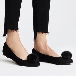 Michael Michael Kors Women's Remi Fur Pom Pom Ballet Flats Size 9 Black
